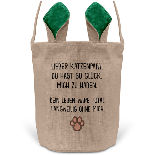 22Feels® Katzenpapa Herrchen Katzen Osterkorb mit Henkel Ostergeschenk Tragetasche Ostern Deko Osternest Körbchen Hasenohren (Beige/Grün)-Ostern Tragetasche-22Feels