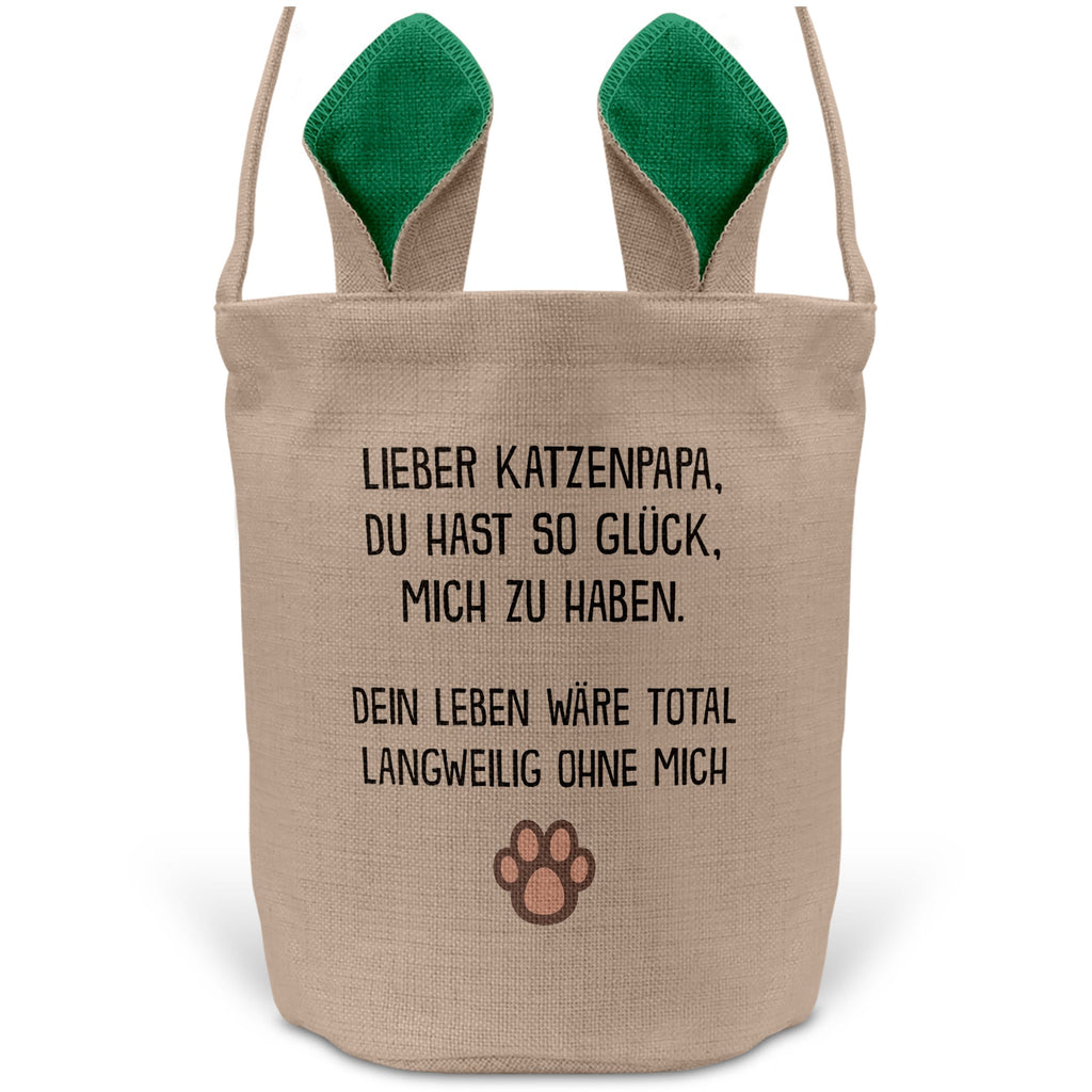 22Feels® Katzenpapa Herrchen Katzen Osterkorb mit Henkel Ostergeschenk Tragetasche Ostern Deko Osternest Körbchen Hasenohren (Beige/Grün)-Ostern Tragetasche-22Feels