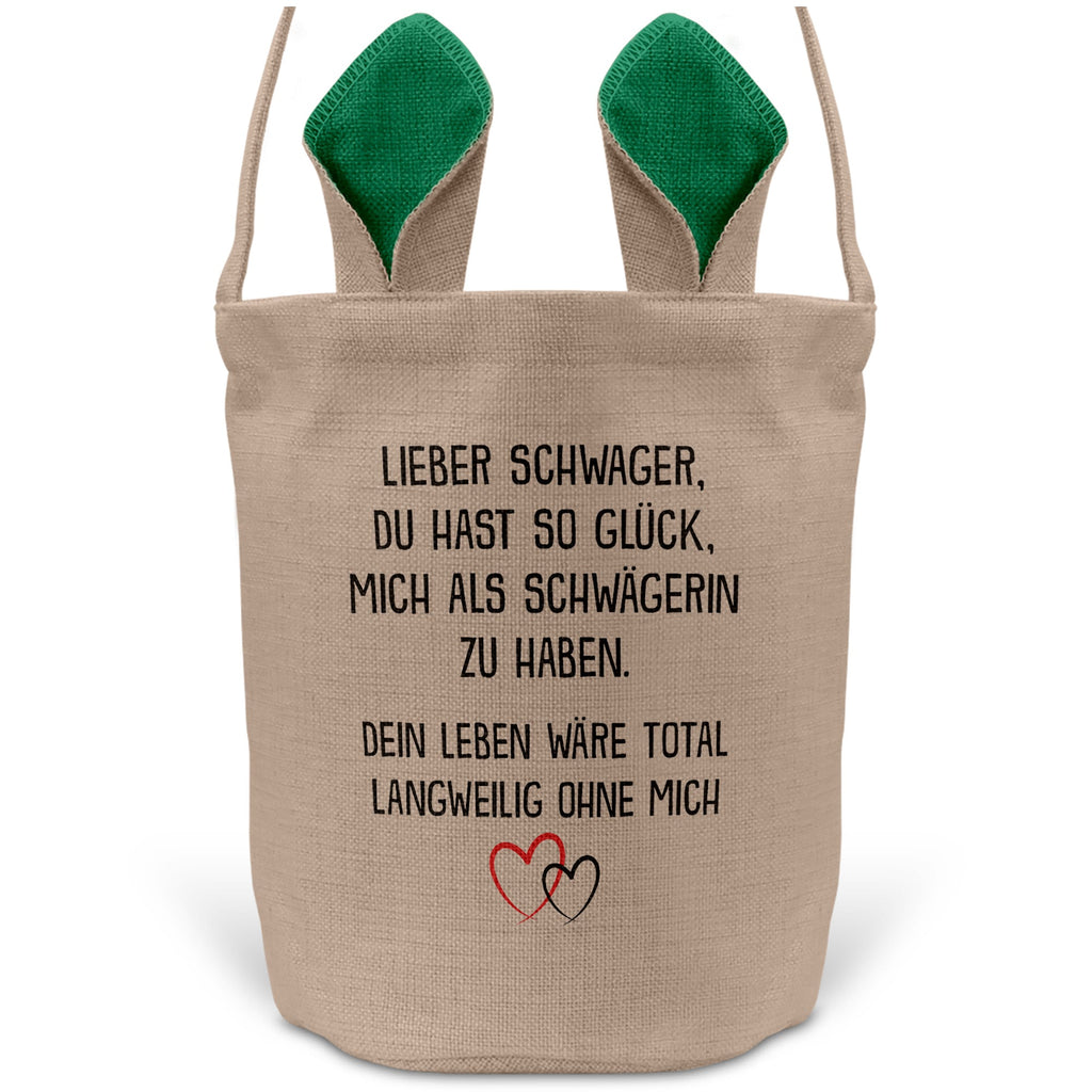 22Feels® Schwager Osterkorb von Schwägerin mit Henkel Ostergeschenk Tragetasche Ostern Deko Osternest Körbchen Hasenohren (Beige/Grün)-Ostern Tragetasche-22Feels