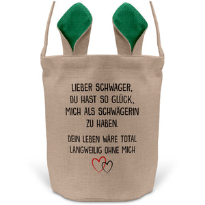 22Feels® Schwager Osterkorb von Schwägerin mit Henkel Ostergeschenk Tragetasche Ostern Deko Osternest Körbchen Hasenohren (Beige/Grün)-Ostern Tragetasche-22Feels