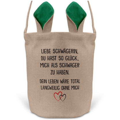 22Feels® Schwägerin Osterkorb von Schwäger mit Henkel Ostergeschenk Tragetasche Ostern Deko Osternest Körbchen Hasenohren (Beige/Grün)-Ostern Tragetasche-22Feels