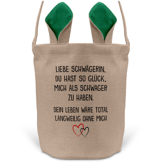 22Feels® Schwägerin Osterkorb von Schwäger mit Henkel Ostergeschenk Tragetasche Ostern Deko Osternest Körbchen Hasenohren (Beige/Grün)-Ostern Tragetasche-22Feels