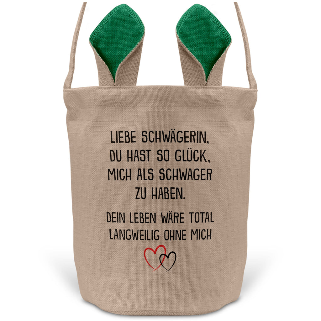 22Feels® Schwägerin Osterkorb von Schwäger mit Henkel Ostergeschenk Tragetasche Ostern Deko Osternest Körbchen Hasenohren (Beige/Grün)-Ostern Tragetasche-22Feels
