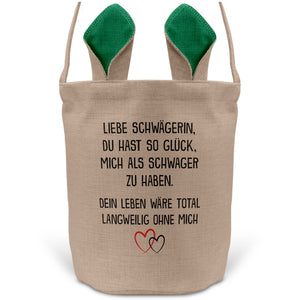 22Feels® Schwägerin Osterkorb von Schwäger mit Henkel Ostergeschenk Tragetasche Ostern Deko Osternest Körbchen Hasenohren (Beige/Grün)-Ostern Tragetasche-22Feels