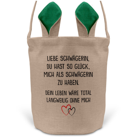 22Feels® Schwägerin Osterkorb von Schwägerin mit Henkel Ostergeschenk Tragetasche Ostern Deko Osternest Körbchen Hasenohren (Beige/Grün)-Ostern Tragetasche-22Feels