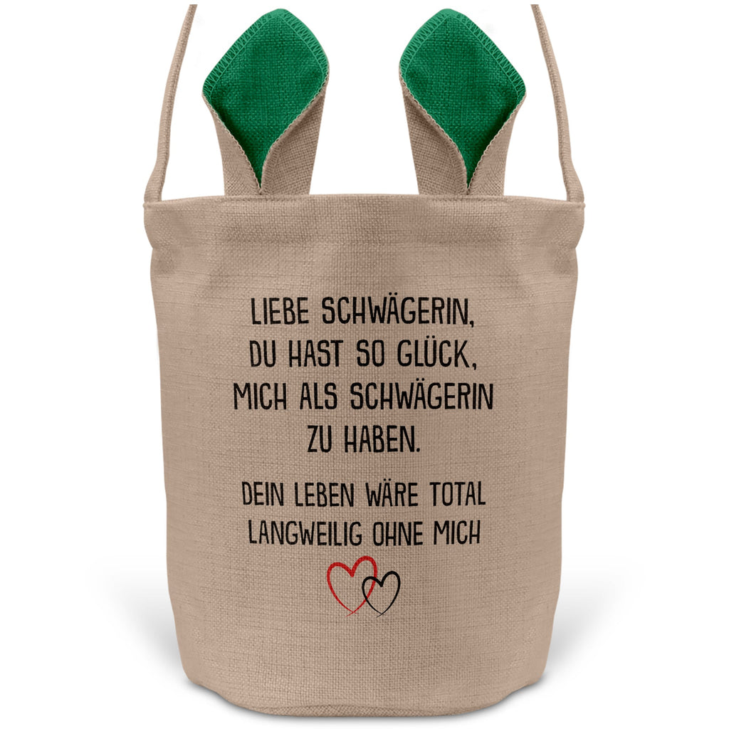 22Feels® Schwägerin Osterkorb von Schwägerin mit Henkel Ostergeschenk Tragetasche Ostern Deko Osternest Körbchen Hasenohren (Beige/Grün)-Ostern Tragetasche-22Feels