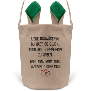22Feels® Schwägerin Osterkorb von Schwägerin mit Henkel Ostergeschenk Tragetasche Ostern Deko Osternest Körbchen Hasenohren (Beige/Grün)-Ostern Tragetasche-22Feels