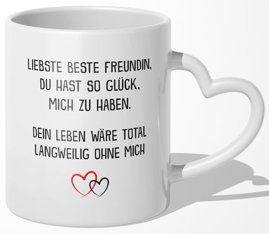 22Feels® Geschenk für Beste Freundin - Tasse mit Spruch (Herzhenkel, Weiss, 320ml)-Tasse Weiss Herzhenkel 320ml-22Feels