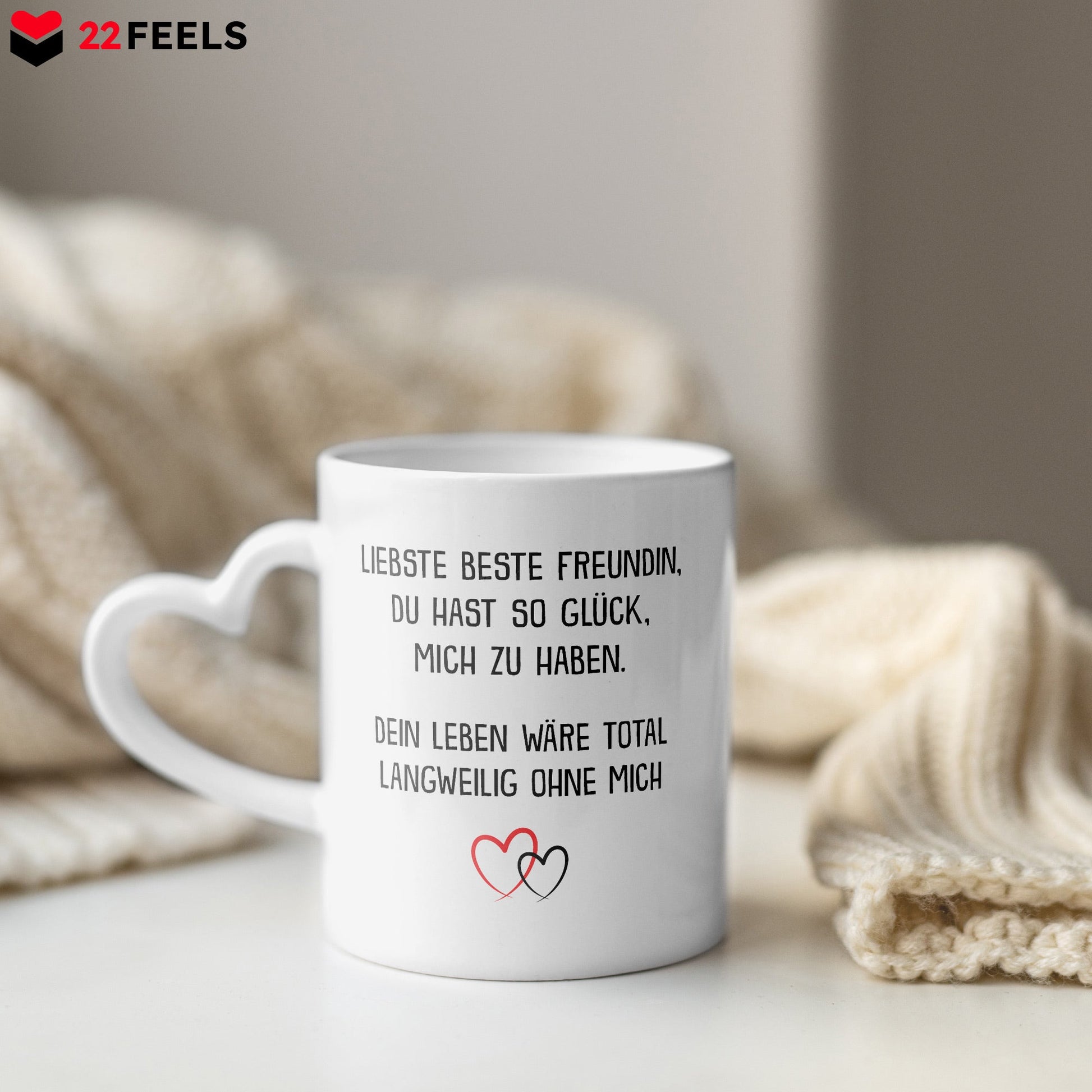 22Feels® Geschenk für Beste Freundin - Tasse mit Spruch (Herzhenkel, Weiss, 320ml)-Tasse Weiss Herzhenkel 320ml-22Feels