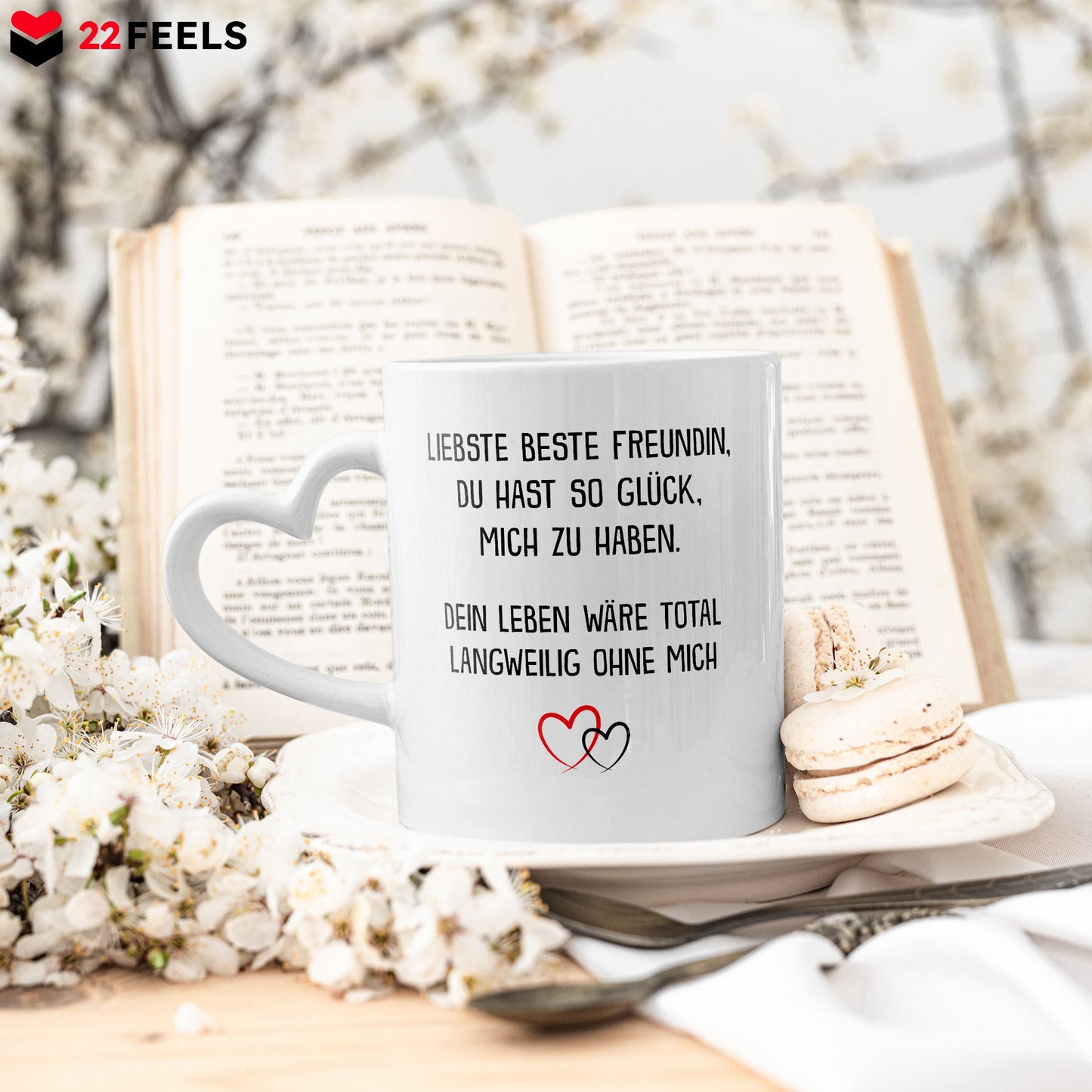 22Feels® Geschenk für Beste Freundin - Tasse mit Spruch (Herzhenkel, Weiss, 320ml)-Tasse Weiss Herzhenkel 320ml-22Feels