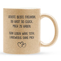 22Feels® Beste Freundin Geschenk - Glitzertasse mit Spruch: Glück mich zu haben (Gold, 320ml)-Glitzertasse Gold 320ml-22Feels