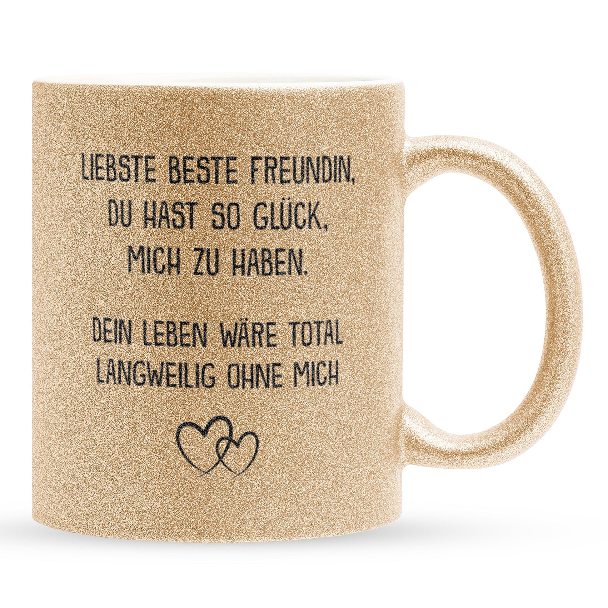 22Feels® Beste Freundin Geschenk - Glitzertasse mit Spruch: Glück mich zu haben (Gold, 320ml)-Glitzertasse Gold 320ml-22Feels