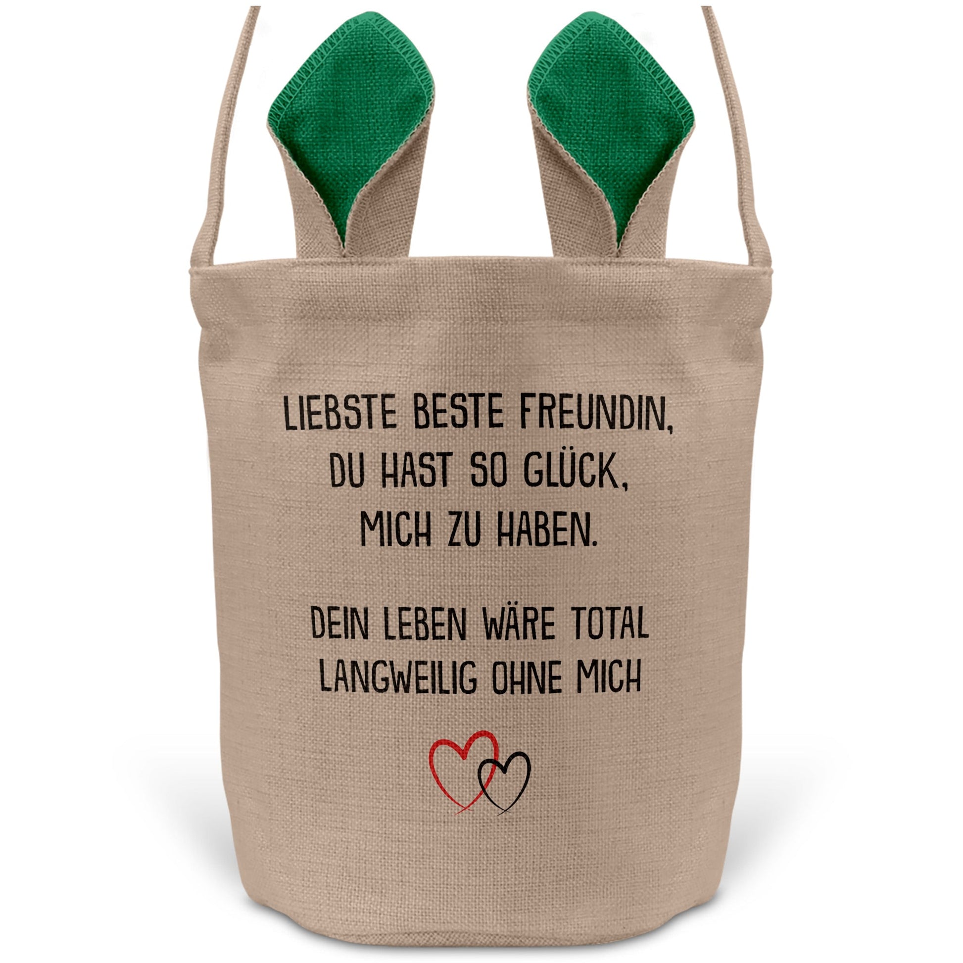 22Feels® Beste Freundin BFF Osterkorb mit Henkel Ostergeschenk Tragetasche Ostern Deko Osternest Körbchen Hasenohren (Beige/Grün)-Ostern Tragetasche-22Feels