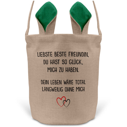 22Feels® Beste Freundin BFF Osterkorb mit Henkel Ostergeschenk Tragetasche Ostern Deko Osternest Körbchen Hasenohren (Beige/Grün)-Ostern Tragetasche-22Feels
