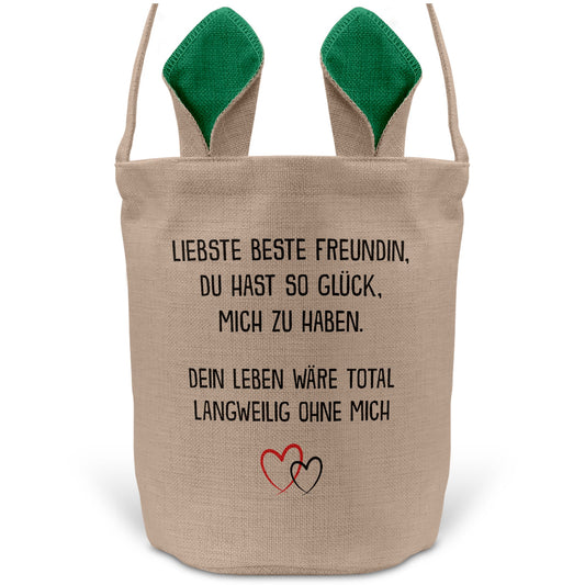 22Feels® Beste Freundin BFF Osterkorb mit Henkel Ostergeschenk Tragetasche Ostern Deko Osternest Körbchen Hasenohren (Beige/Grün)-Ostern Tragetasche-22Feels