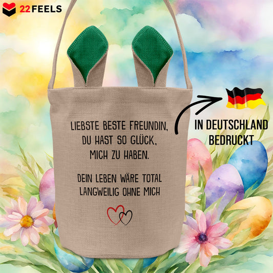 22Feels® Beste Freundin BFF Osterkorb mit Henkel Ostergeschenk Tragetasche Ostern Deko Osternest Körbchen Hasenohren (Beige/Grün)-Ostern Tragetasche-22Feels