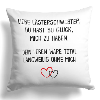 22Feels® Beste Freundin Geschenk - Kissen mit Spruch: Glück mich zu haben (Weiss 40x40cm)-Kissen Weiss 40x40-22Feels