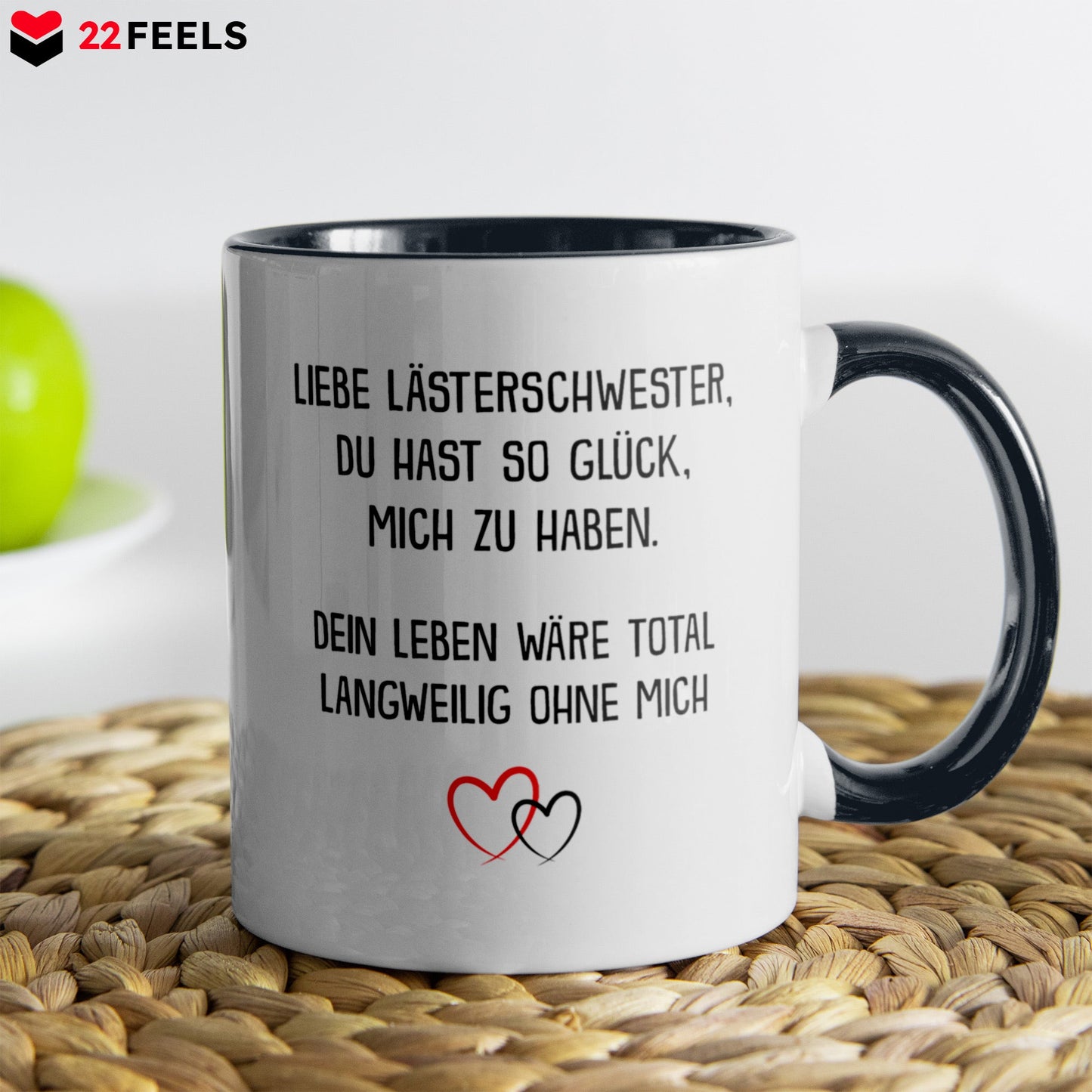 22Feels® Beste Freundin Geschenk - Tasse mit Spruch: Glück mich zu haben (Weiss-Schwarz, 320ml)-TwoTone Tasse Weiss-Schwarz 320ml-22Feels