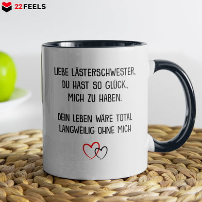 22Feels® Beste Freundin Geschenk - Tasse mit Spruch: Glück mich zu haben (Weiss-Schwarz, 320ml)-TwoTone Tasse Weiss-Schwarz 320ml-22Feels