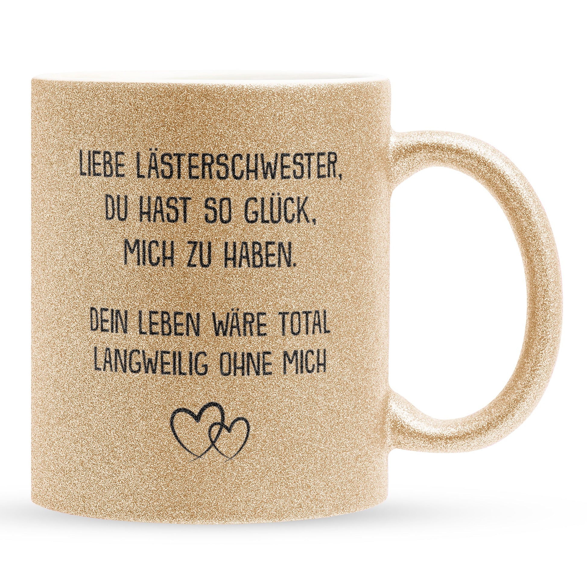 22Feels® Beste Freundin Geschenk - Glitzertasse mit Spruch: Glück mich zu haben (Gold, 320ml)-Glitzertasse Gold 320ml-22Feels