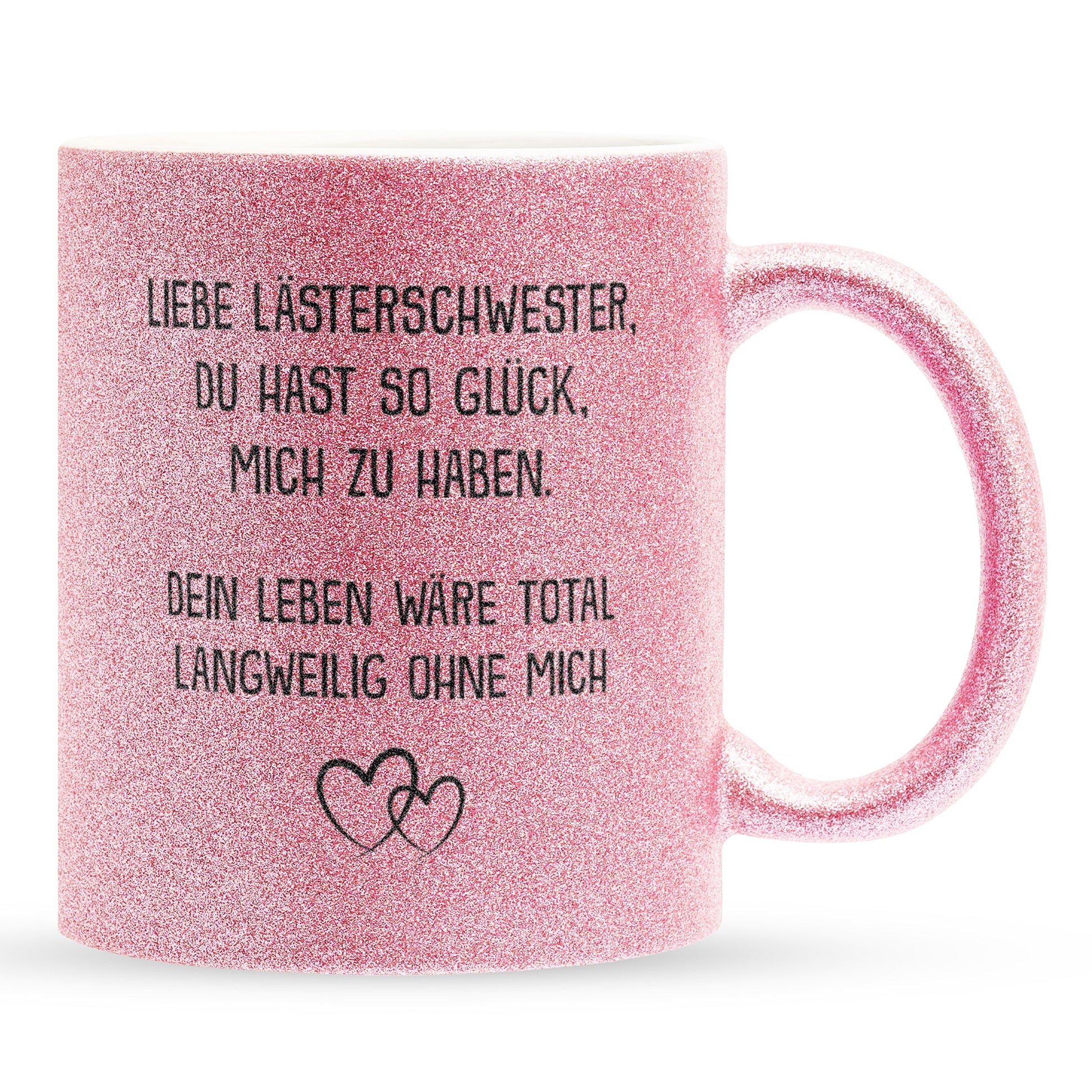 22Feels® Beste Freundin Geschenk - Glitzertasse mit Spruch: Glück mich zu haben (Pink, 320ml)-Glitzertasse Pink 320ml-22Feels
