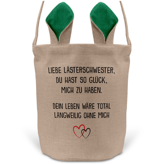 22Feels® Beste Freundin BFF Osterkorb mit Henkel Ostergeschenk Tragetasche Ostern Deko Osternest Körbchen Hasenohren (Beige/Grün)-Ostern Tragetasche-22Feels