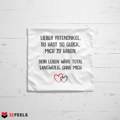 22Feels® Patenonkel Geschenk - Kissen mit Spruch (Weiss 40x40cm)-Kissen Weiss 40x40-22Feels