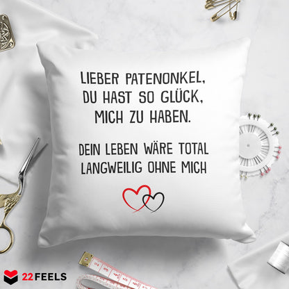 22Feels® Patenonkel Geschenk - Kissen mit Spruch (Weiss 40x40cm)-Kissen Weiss 40x40-22Feels