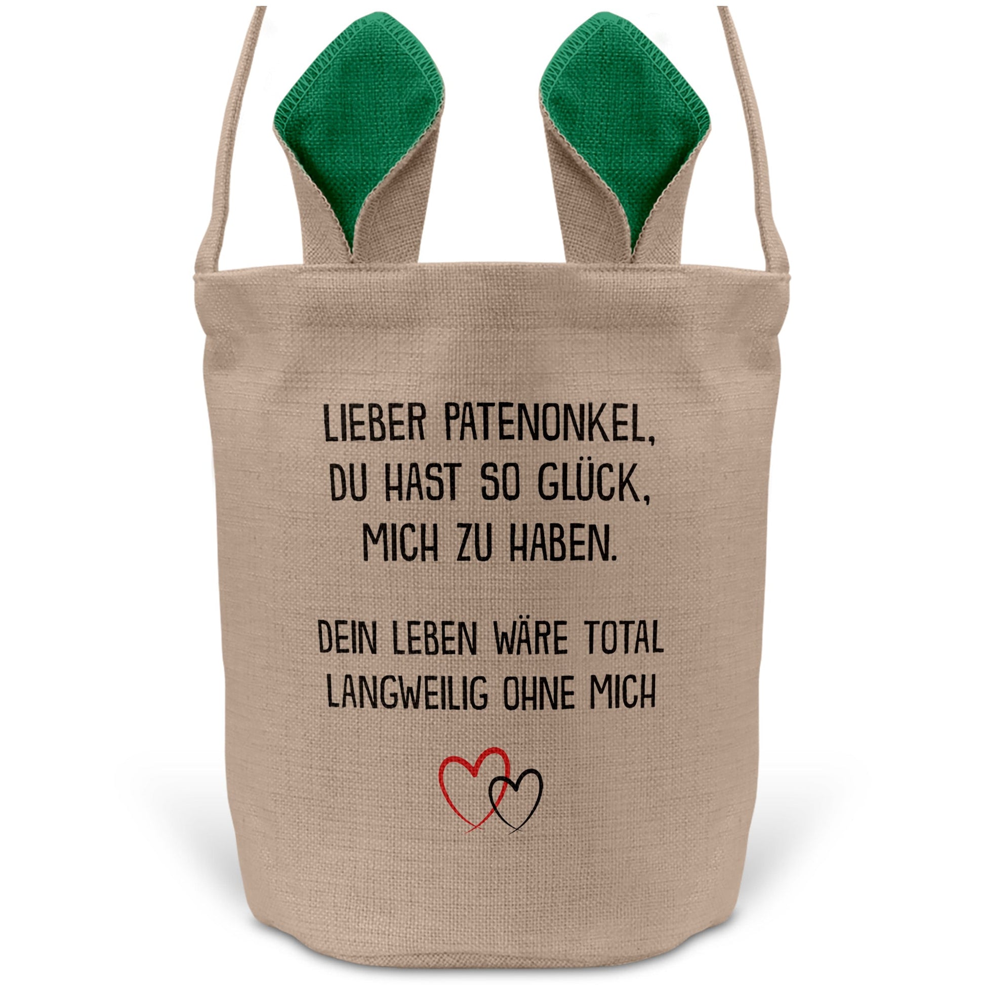 22Feels® Patenonkel Pate Osterkorb mit Henkel Ostergeschenk Tragetasche Ostern Deko Osternest Körbchen Hasenohren (Beige/Grün)-Ostern Tragetasche-22Feels