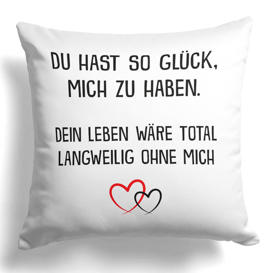22Feels® Paar Geschenk zum Jahrestag, Valentinstag, Hochzeitstag etc. - Kissen mit Spruch (Weiss 40x40cm)-Kissen Weiss 40x40-22Feels