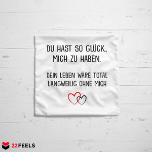 22Feels® Paar Geschenk zum Jahrestag, Valentinstag, Hochzeitstag etc. - Kissen mit Spruch (Weiss 40x40cm)-Kissen Weiss 40x40-22Feels