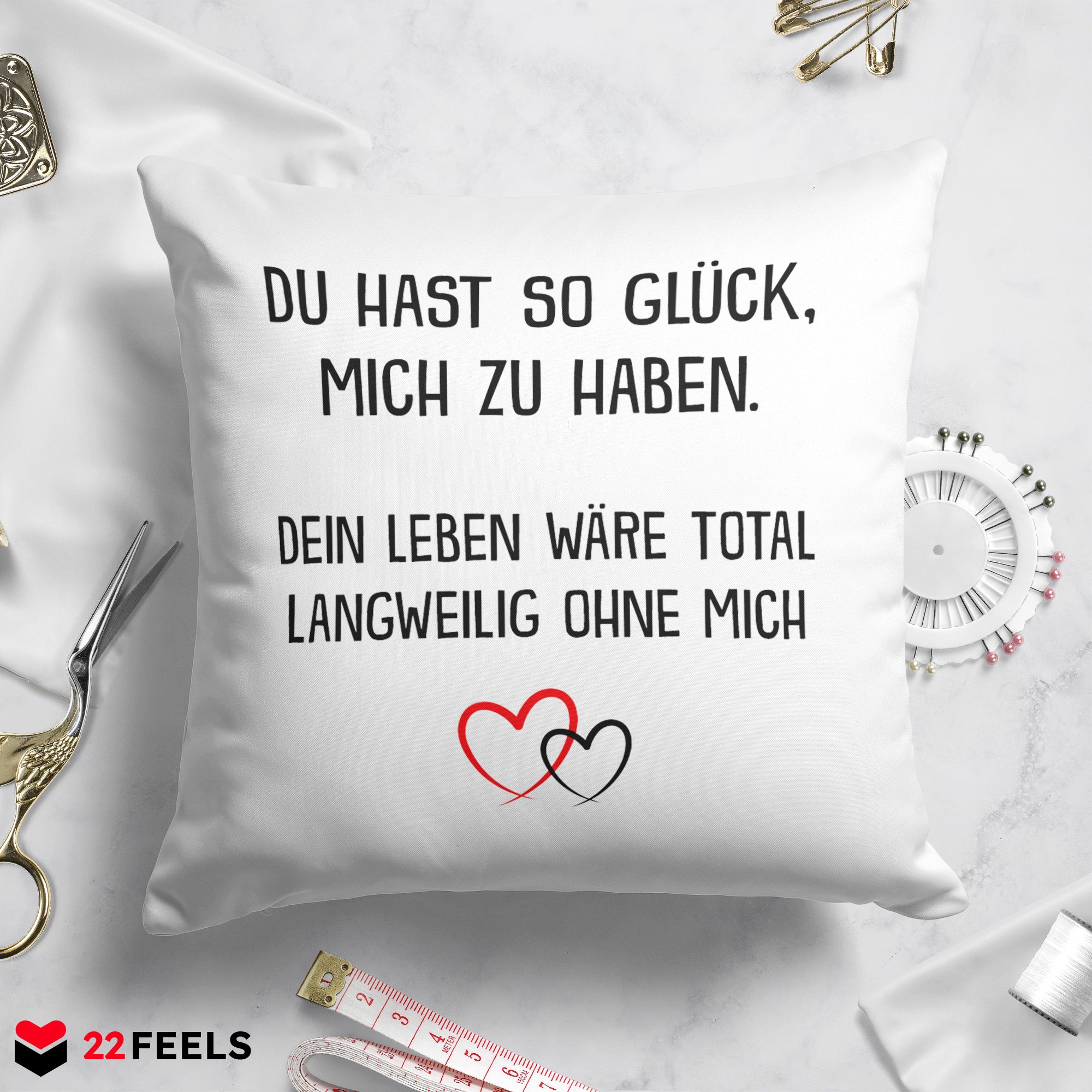 22Feels® Paar Geschenk zum Jahrestag, Valentinstag, Hochzeitstag etc. - Kissen mit Spruch (Weiss 40x40cm)-Kissen Weiss 40x40-22Feels