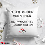 22Feels® Paar Geschenk zum Jahrestag, Valentinstag, Hochzeitstag etc. - Kissen mit Spruch (Weiss 40x40cm)-Kissen Weiss 40x40-22Feels