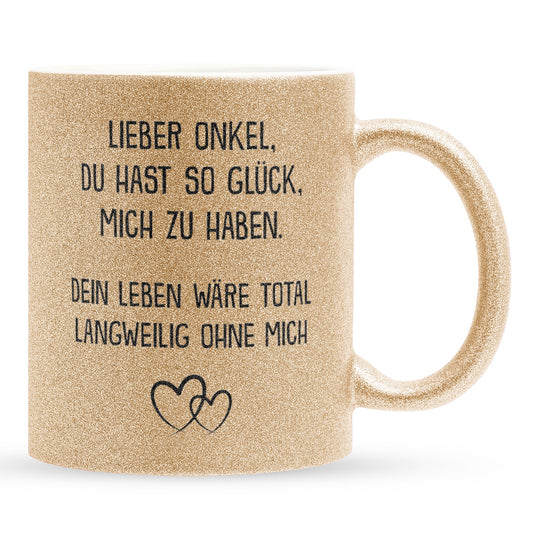22Feels® Onkel Geschenk - Glitzertasse mit Spruch (Gold, 320ml)-Glitzertasse Gold 320ml-22Feels