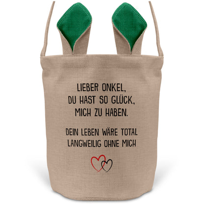 22Feels® Onkel Osterkorb mit Henkel Ostergeschenk Tragetasche Ostern Deko Osternest Körbchen Hasenohren (Beige/Grün)-Ostern Tragetasche-22Feels