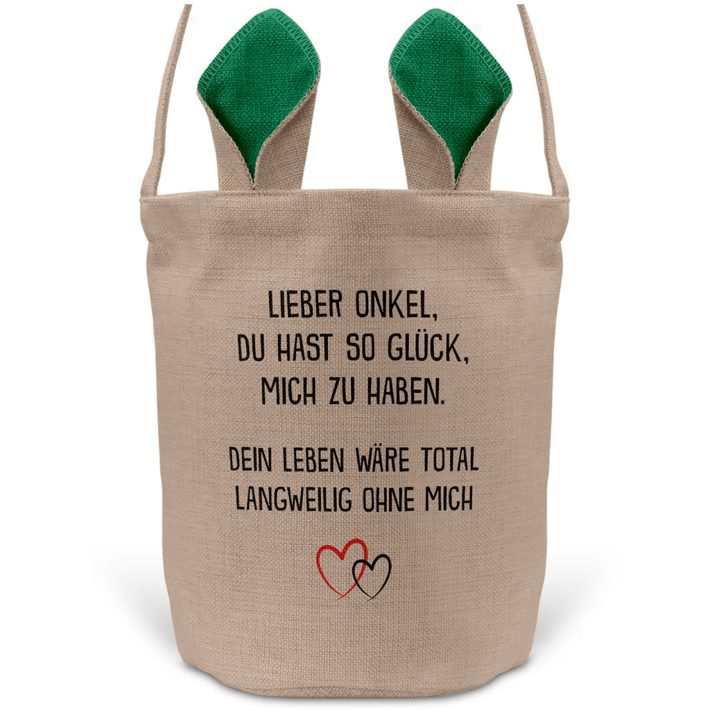 22Feels® Onkel Osterkorb mit Henkel Ostergeschenk Tragetasche Ostern Deko Osternest Körbchen Hasenohren (Beige/Grün)-Ostern Tragetasche-22Feels