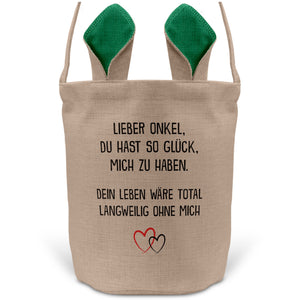22Feels® Onkel Osterkorb mit Henkel Ostergeschenk Tragetasche Ostern Deko Osternest Körbchen Hasenohren (Beige/Grün)-Ostern Tragetasche-22Feels