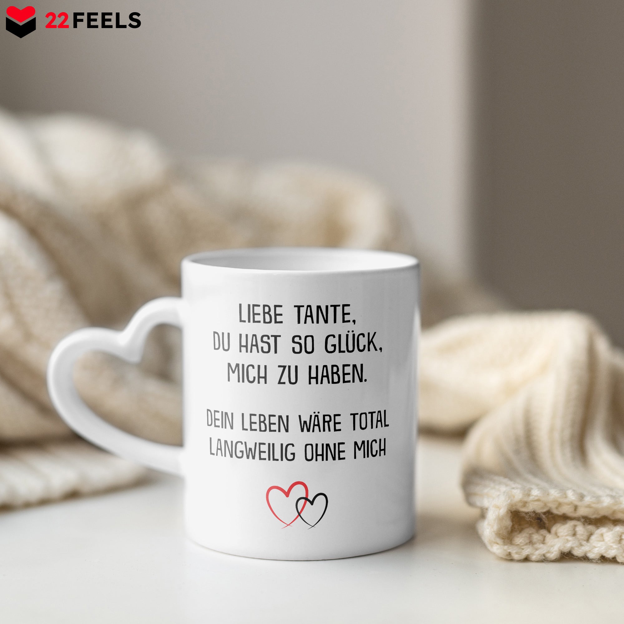 22Feels® Tante Geschenk - Tasse mit Spruch (Herzhenkel, Weiss, 320ml)-Tasse Weiss Herzhenkel 320ml-22Feels