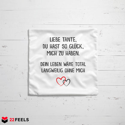 22Feels® Tante Geschenk - Kissen mit Spruch (Weiss 40x40cm)-Kissen Weiss 40x40-22Feels