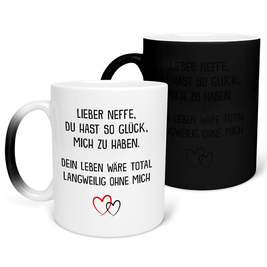 22Feels® Neffe Geschenk - Zaubertasse mit Spruch (Matt-Schwarz und Weiss, 320ml)-Farbwechsel Tasse Matt 320ml-22Feels