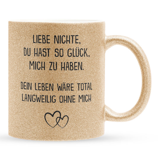 22Feels® Nichte Geschenk - Glitzertasse mit Spruch (Gold, 320ml)-Glitzertasse Gold 320ml-22Feels