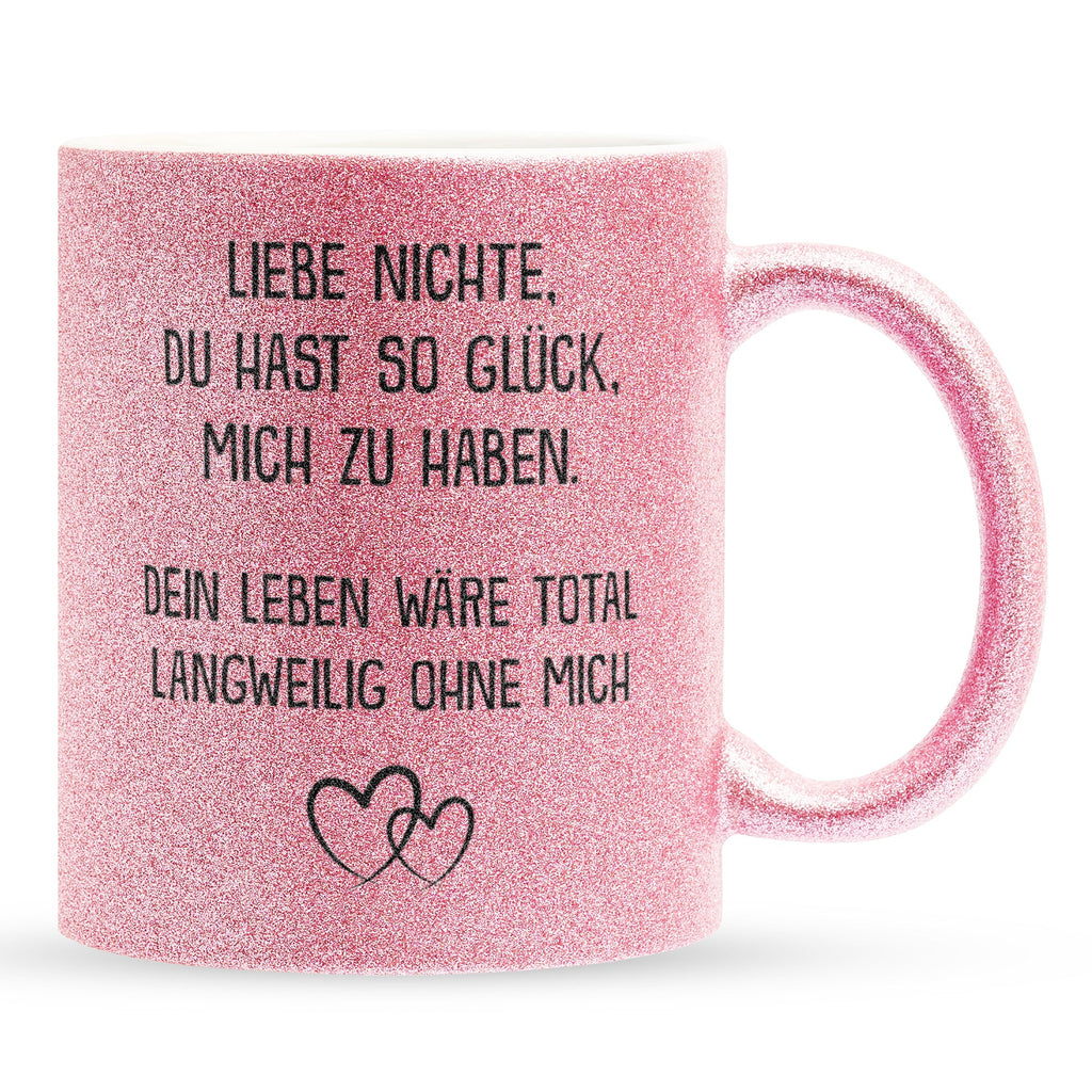 22Feels® Nichte Geschenk - Glitzertasse mit Spruch (Pink, 320ml)-Glitzertasse Pink 320ml-22Feels