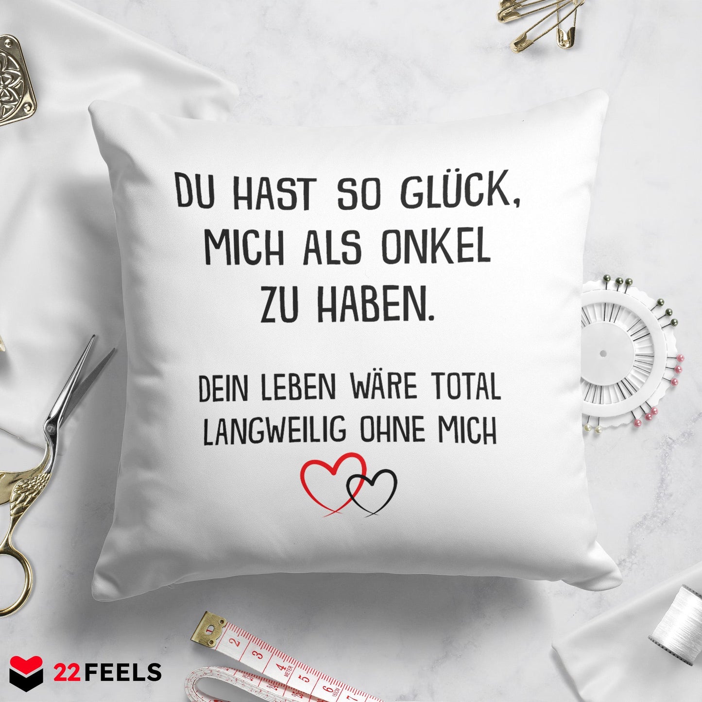 22Feels® Geschenk für Nichte oder Neffe - Kissen mit Spruch (Weiss 40x40cm)-Kissen Weiss 40x40-22Feels