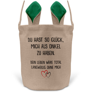 22Feels® Neffe Nichte Kinder Osterkorb von Onkel mit Henkel Ostergeschenk Tragetasche Ostern Deko Osternest Körbchen Hasenohren (Beige/Grün)-Ostern Tragetasche-22Feels
