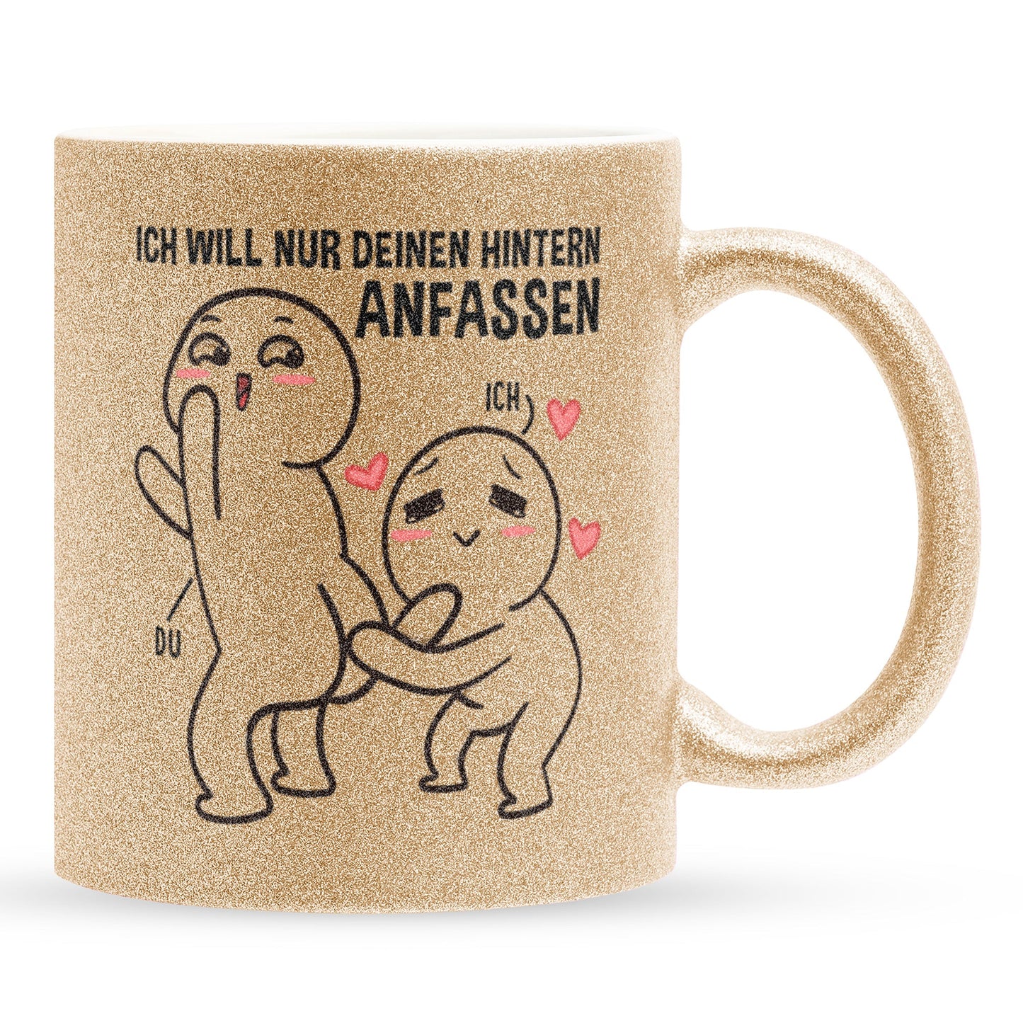 22Feels® Pärchen Geschenk zum Jahrestag, Hochzeitstag, Valentinstag etc. - Glitzertasse mit Spruch (Gold, 320ml)-Glitzertasse Gold 320ml-22Feels