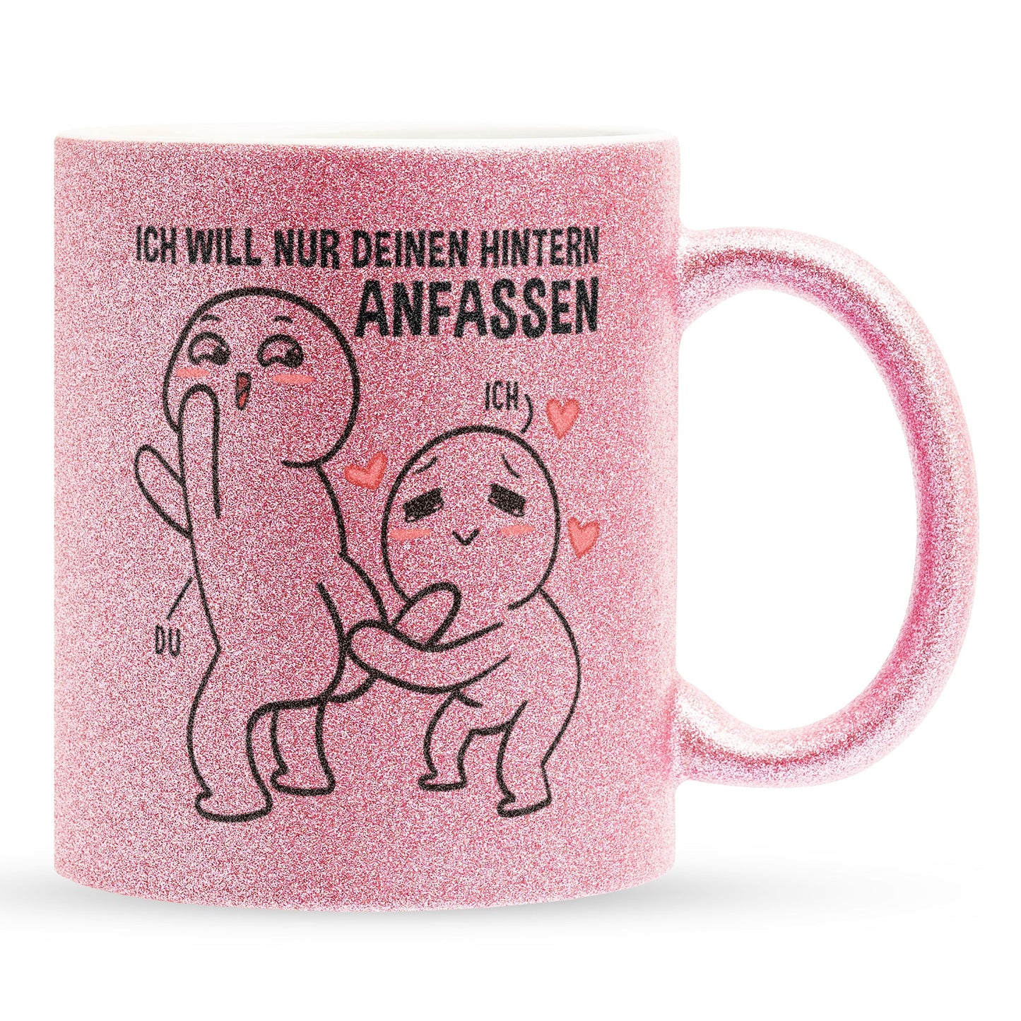 22Feels® Pärchen Geschenk zum Jahrestag, Hochzeitstag, Valentinstag etc. - Glitzertasse mit Spruch (Pink, 320ml)-Glitzertasse Pink 320ml-22Feels