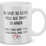 22Feels® Nichte oder Neffe Geschenk - Tasse mit Spruch: Glück mich zu haben (Weiss, 320ml)-Weisse Tasse 320ml-22Feels