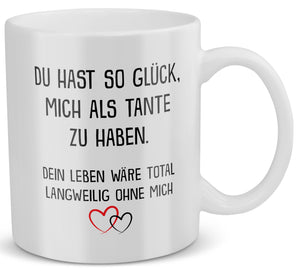 22Feels® Nichte oder Neffe Geschenk - Tasse mit Spruch: Glück mich zu haben (Weiss, 320ml)-Weisse Tasse 320ml-22Feels