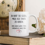22Feels® Nichte oder Neffe Geschenk - Tasse mit Spruch: Glück mich zu haben (Weiss, 320ml)-Weisse Tasse 320ml-22Feels
