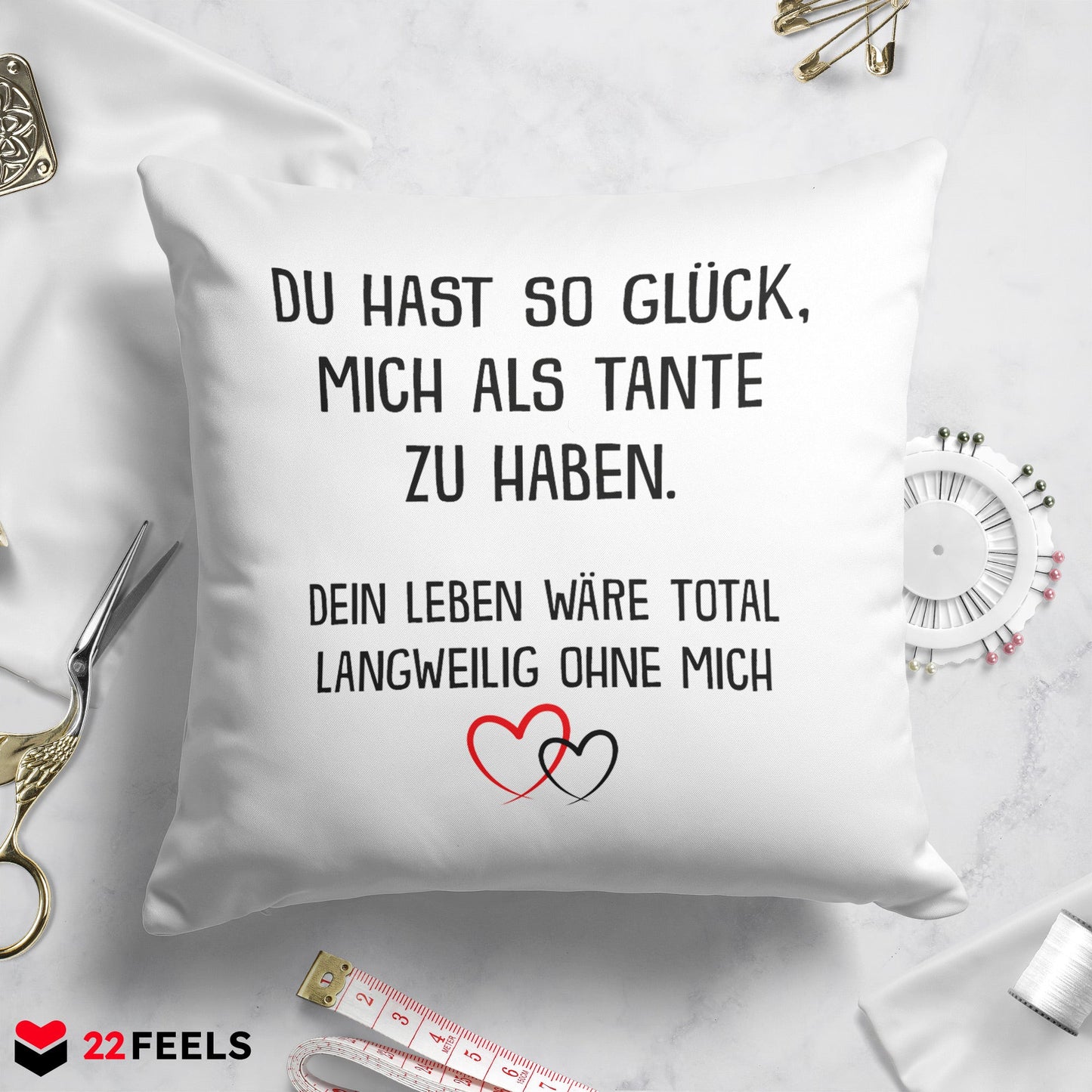 22Feels® Geschenk für Nichte oder Neffe - Kissen mit Spruch (Weiss 40x40cm)-Kissen Weiss 40x40-22Feels